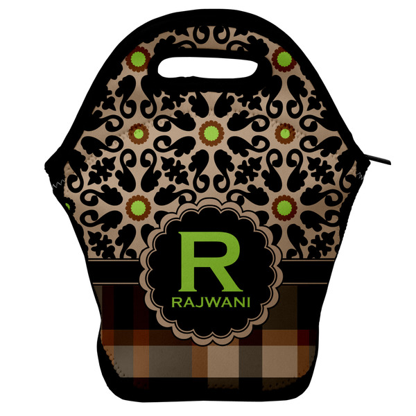 Custom Moroccan Mosaic & Plaid Lunch Bag w/ Name and Initial