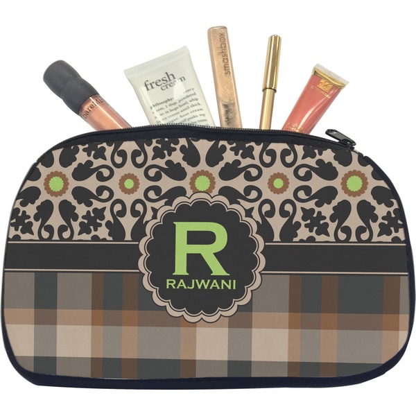 Custom Moroccan Mosaic & Plaid Makeup / Cosmetic Bag - Medium (Personalized)