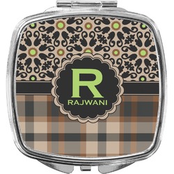 Moroccan Mosaic & Plaid Compact Makeup Mirror (Personalized)