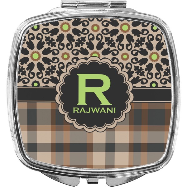 Custom Moroccan Mosaic & Plaid Compact Makeup Mirror (Personalized)