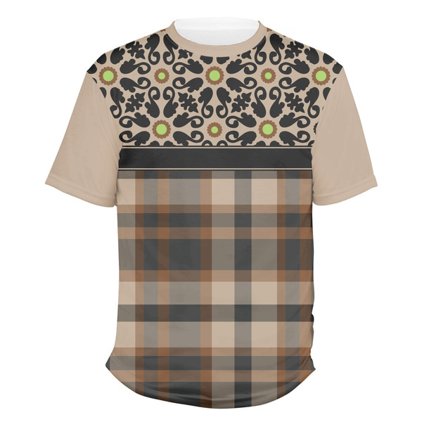 Custom Moroccan Mosaic & Plaid Men's Crew T-Shirt - Large