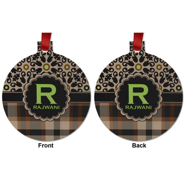Moroccan Mosaic & Plaid Metal Ball Ornament - Front and Back