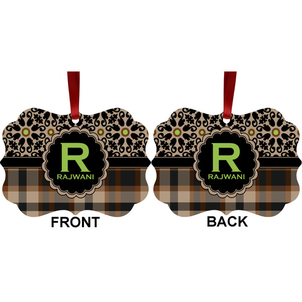 Moroccan Mosaic & Plaid Metal Benilux Ornament - Front and Back (APPROVAL)