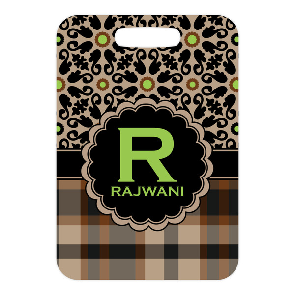 Moroccan Mosaic & Plaid Metal Luggage Tag - Front Without Strap