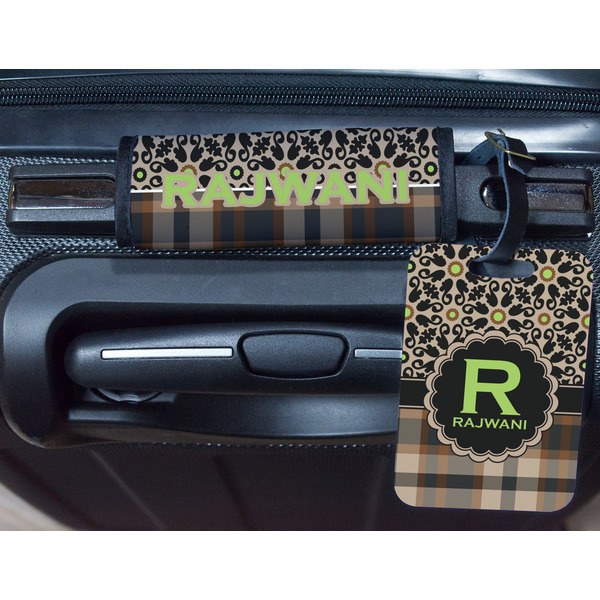 Moroccan Mosaic & Plaid Metal Luggage Tag & Handle Wrap - In Context
