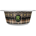 Moroccan Mosaic & Plaid Stainless Steel Dog Bowl (Personalized)