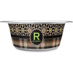 Moroccan Mosaic & Plaid Stainless Steel Dog Bowl (Personalized)