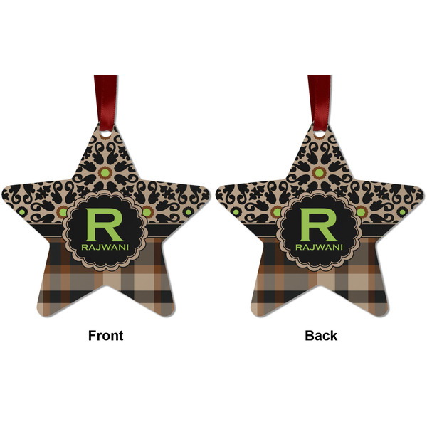 Moroccan Mosaic & Plaid Metal Star Ornament - Front and Back