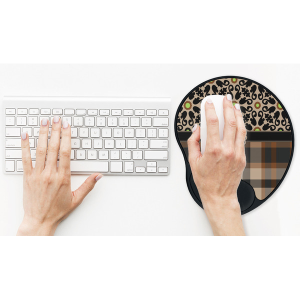 Moroccan Mosaic & Plaid Mouse Pad with Wrist Rest - LIFESYTLE 2 (in use)