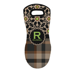 Moroccan Mosaic & Plaid Neoprene Oven Mitt w/ Name and Initial