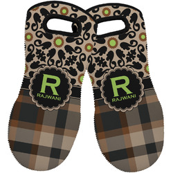 Moroccan Mosaic & Plaid Neoprene Oven Mitts - Set of 2 w/ Name and Initial
