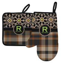 Moroccan Mosaic & Plaid Left Oven Mitt & Pot Holder Set w/ Name and Initial