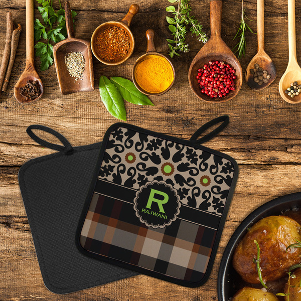 Moroccan Mosaic & Plaid Neoprene Pot Holder - Set of 2  LIFESTYLE (Flatlay)