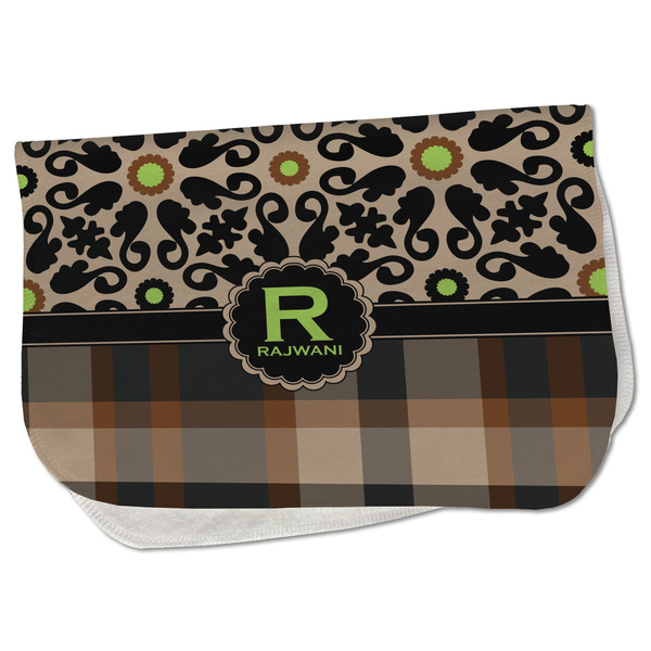 Custom Moroccan Mosaic & Plaid Burp Cloth - Fleece w/ Name and Initial
