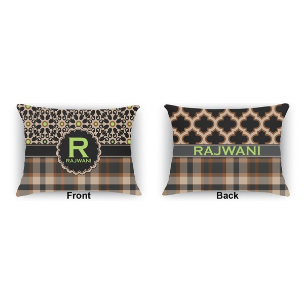 Moroccan Mosaic & Plaid  Outdoor Rectangular Throw Pillow (Front and Back)