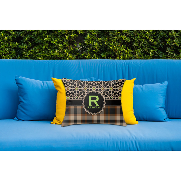 Moroccan Mosaic & Plaid Outdoor Throw Pillow  - LIFESTYLE (Rectangular - 20x14)