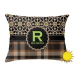Moroccan Mosaic & Plaid Outdoor Throw Pillow (Rectangular) (Personalized)