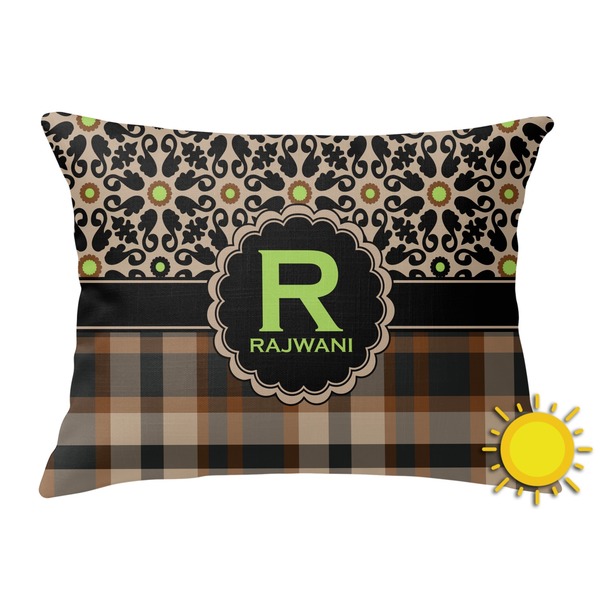 Custom Moroccan Mosaic & Plaid Outdoor Throw Pillow (Rectangular) (Personalized)