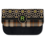Moroccan Mosaic & Plaid Canvas Pencil Case w/ Name and Initial