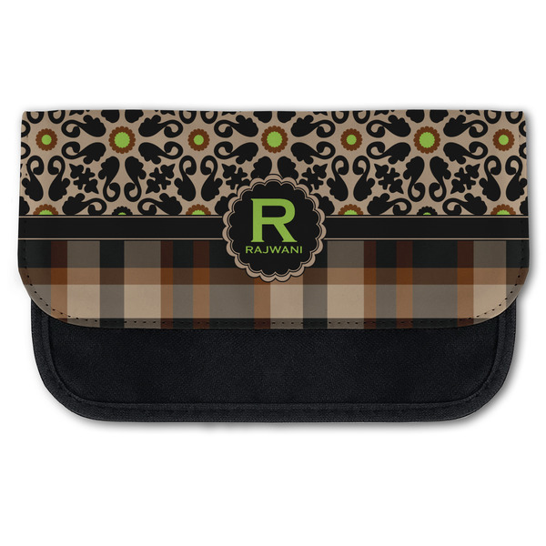 Custom Moroccan Mosaic & Plaid Canvas Pencil Case w/ Name and Initial