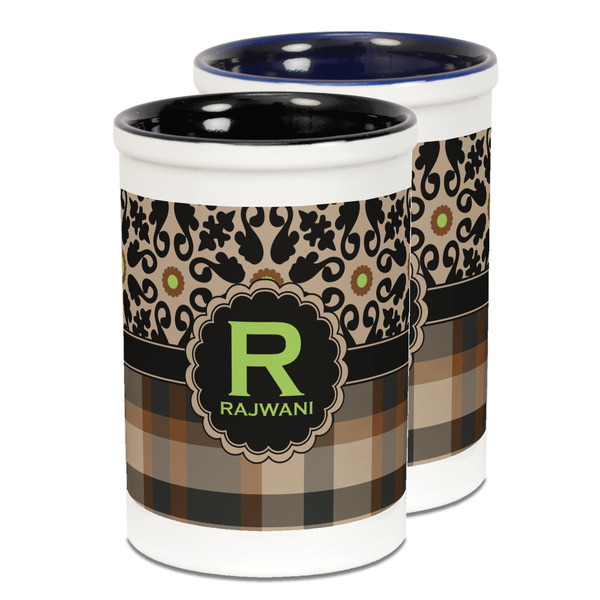 Custom Moroccan Mosaic & Plaid Ceramic Pencil Holder - Large