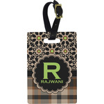 Moroccan Mosaic & Plaid Plastic Luggage Tag - Rectangular w/ Name and Initial