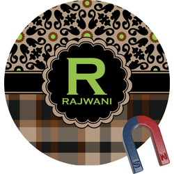 Moroccan Mosaic & Plaid Round Fridge Magnet (Personalized)
