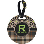 Moroccan Mosaic & Plaid Plastic Luggage Tag - Round (Personalized)