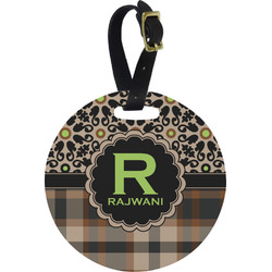 Moroccan Mosaic & Plaid Plastic Luggage Tag - Round (Personalized)