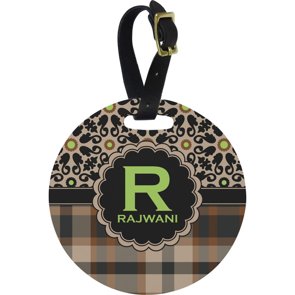 Custom Moroccan Mosaic & Plaid Plastic Luggage Tag - Round (Personalized)