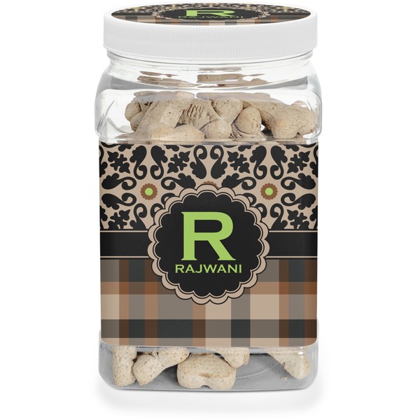 Custom Moroccan Mosaic & Plaid Dog Treat Jar (Personalized)