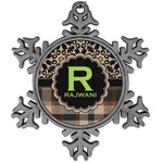 Moroccan Mosaic & Plaid Vintage Snowflake Ornament (Personalized)