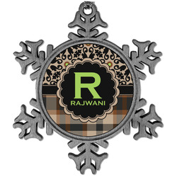Moroccan Mosaic & Plaid Vintage Snowflake Ornament (Personalized)