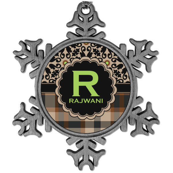 Custom Moroccan Mosaic & Plaid Vintage Snowflake Ornament (Personalized)