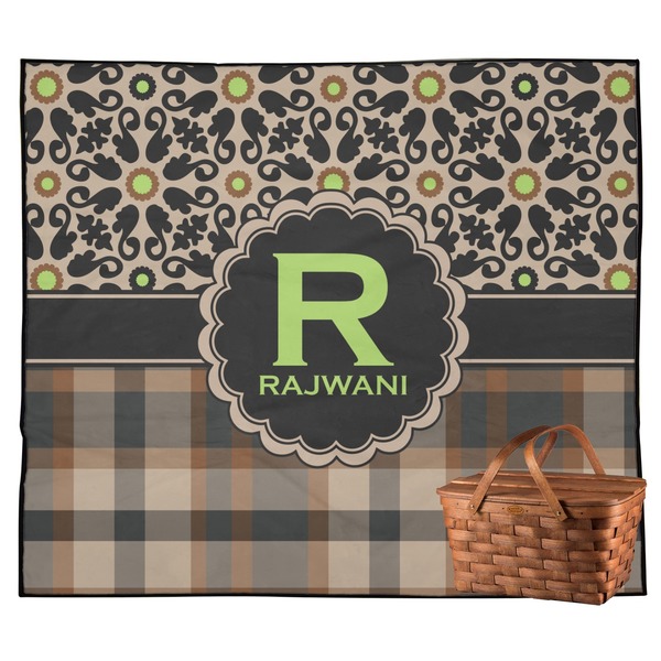 Custom Moroccan Mosaic & Plaid Outdoor Picnic Blanket (Personalized)