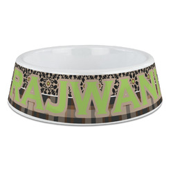 Moroccan Mosaic & Plaid Plastic Dog Bowl - Large (Personalized)