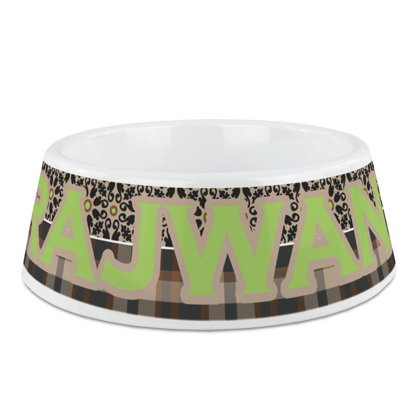 Custom Moroccan Mosaic & Plaid Plastic Dog Bowl (Personalized)