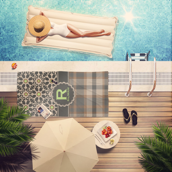 Moroccan Mosaic & Plaid Pool Towel Lifestyle