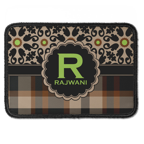 Custom Moroccan Mosaic & Plaid Iron On Rectangle Patch w/ Name and Initial
