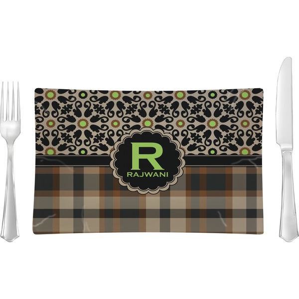Custom Moroccan Mosaic & Plaid Glass Rectangular Lunch / Dinner Plate (Personalized)