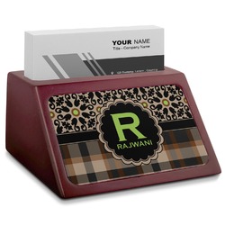 Moroccan Mosaic & Plaid Red Mahogany Business Card Holder (Personalized)