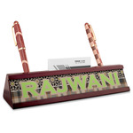Moroccan Mosaic & Plaid Red Mahogany Nameplate with Business Card Holder (Personalized)