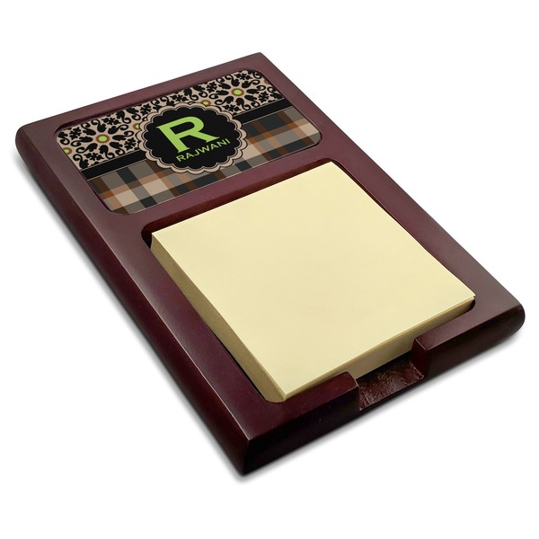 Custom Moroccan Mosaic & Plaid Red Mahogany Sticky Note Holder (Personalized)