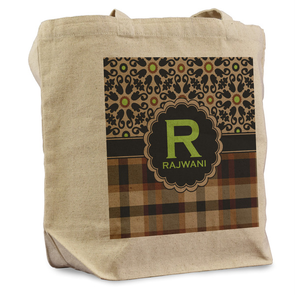 Custom Moroccan Mosaic & Plaid Reusable Cotton Grocery Bag (Personalized)