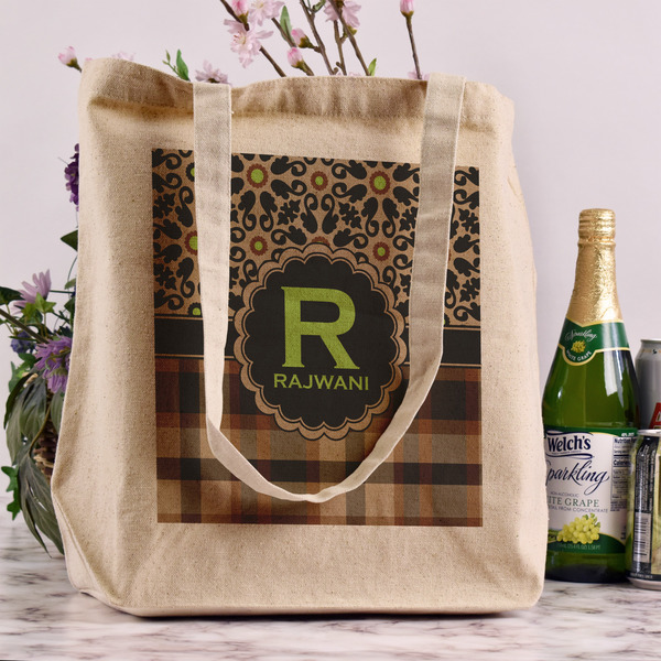 Moroccan Mosaic & Plaid Reusable Cotton Grocery Bag - In Context