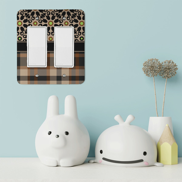 Moroccan Mosaic & Plaid Rocker Light Switch Covers - Double - IN CONTEXT