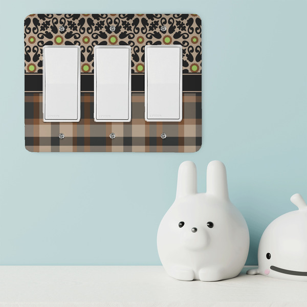 Moroccan Mosaic & Plaid Rocker Light Switch Covers - Triple - IN CONTEXT