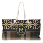 Moroccan Mosaic & Plaid Large Tote Bag with Rope Handles (Personalized)