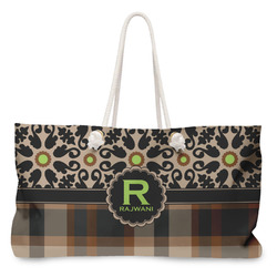 Moroccan Mosaic & Plaid Large Tote Bag with Rope Handles (Personalized)