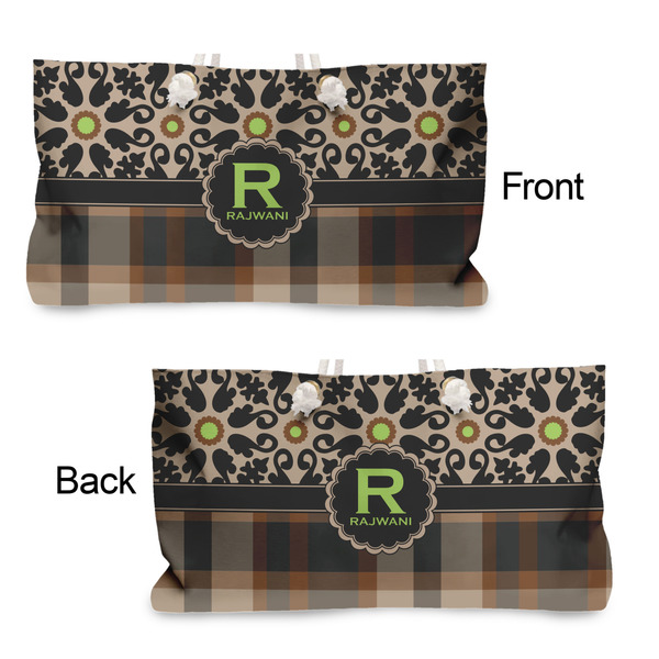 Moroccan Mosaic & Plaid Large Rope Tote - From & Back View